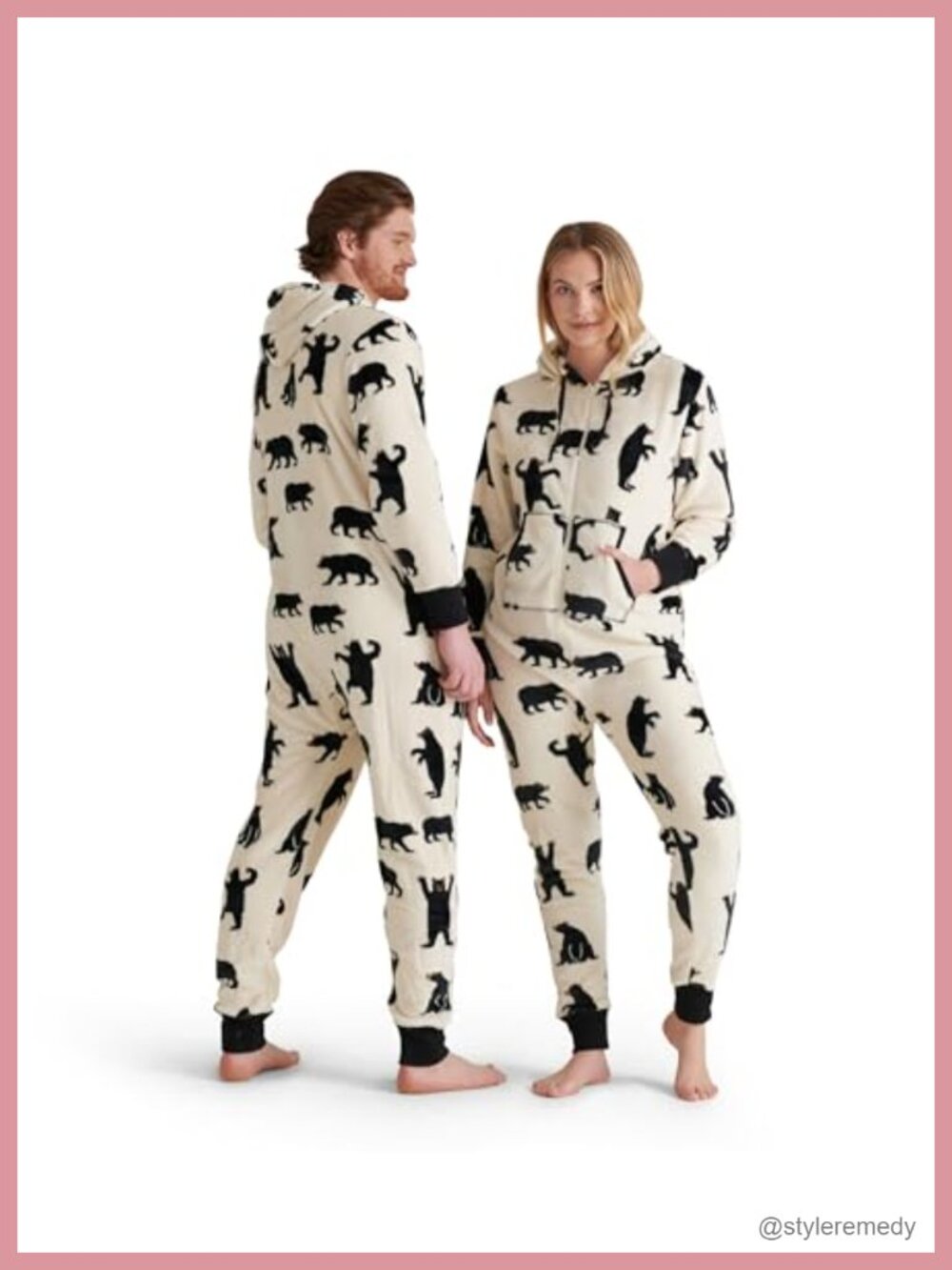 Fuzzy Fleece Hooded Jumpsuit Front Zip Kangaroo Pockets Relaxed Fit